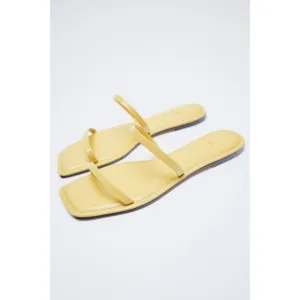 Yellow Zara Leather Square Toe Slip-On Slides Sandals (NWT)