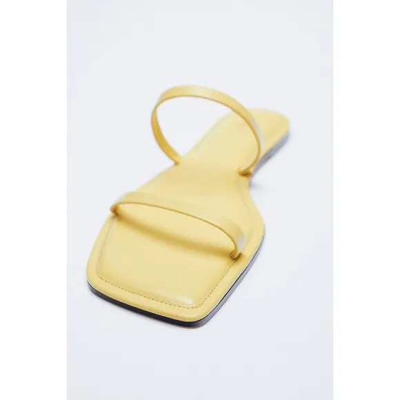 Yellow Zara Leather Square Toe Slip-On Slides Sandals (NWT)