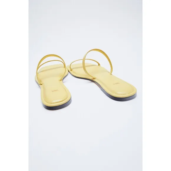 Yellow Zara Leather Square Toe Slip-On Slides Sandals (NWT)