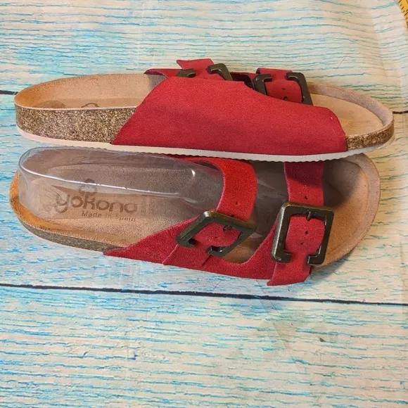 Yokono red  leather upper sandals size 8