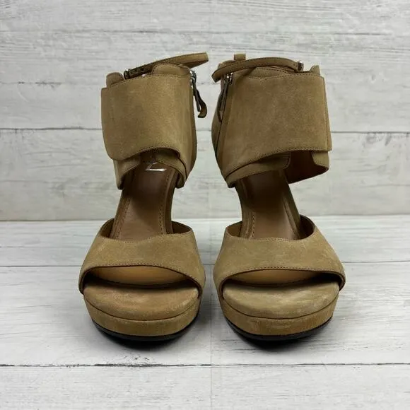 YSL Yves Saint Laurent Fatale 95 Sandals 4in heel Size 38 EU/ 8 US Tan Suede