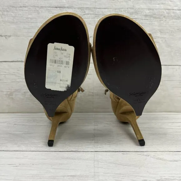YSL Yves Saint Laurent Fatale 95 Sandals 4in heel Size 38 EU/ 8 US Tan Suede