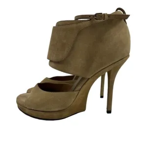 YSL Yves Saint Laurent Fatale 95 Sandals 4in heel Size 38 EU/ 8 US Tan Suede
