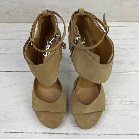 YSL Yves Saint Laurent Fatale 95 Sandals 4in heel Size 38 EU/ 8 US Tan Suede