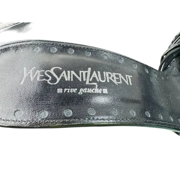 Yves Saint Laurent Black Leather Sandals With Knotted Rive Gauche Design- LT3291