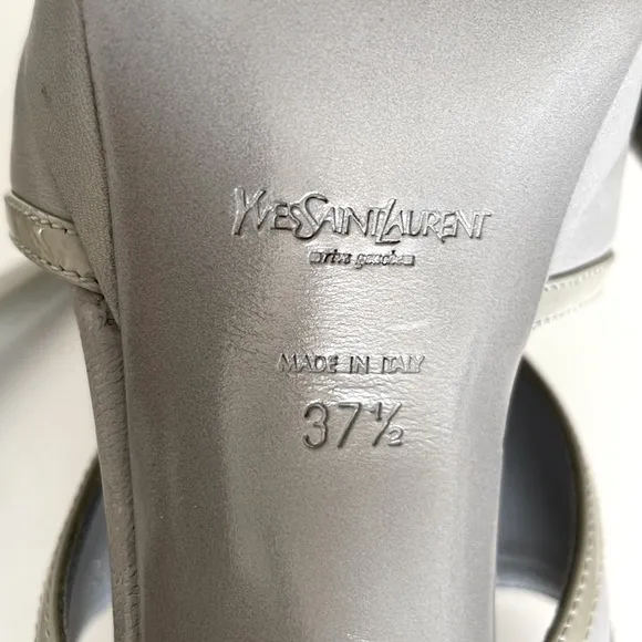 Yves Saint Laurent Grey Leather Platform Sandals w/ Patent Leather Trim
