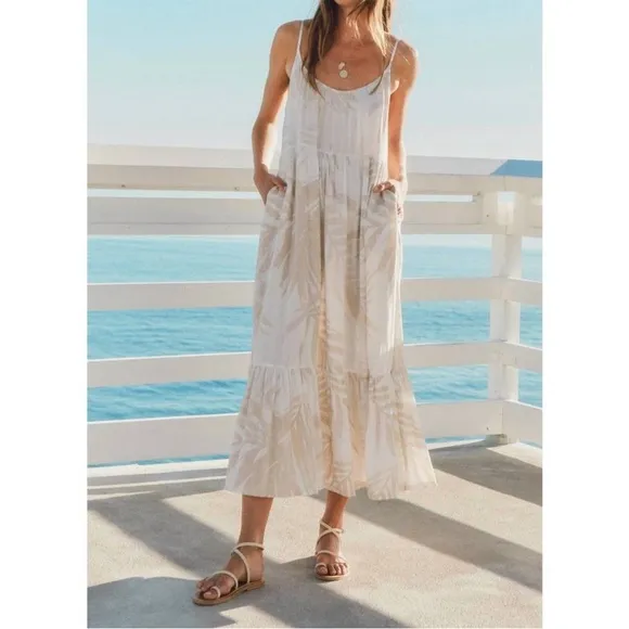 Z Supply Lido Floral Maxi Dress Palm tiered sundress long summer boho vacation M