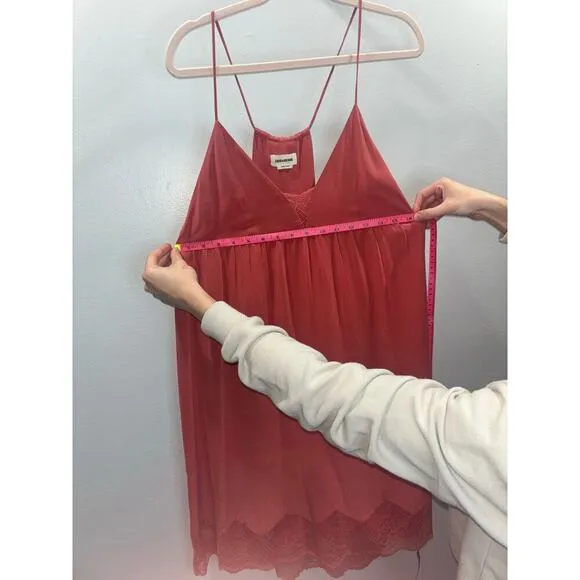 Zadig &amp; Voltaire Coralie Lace Slip Camisole 100% Silk Dress in Pink Size Medium
