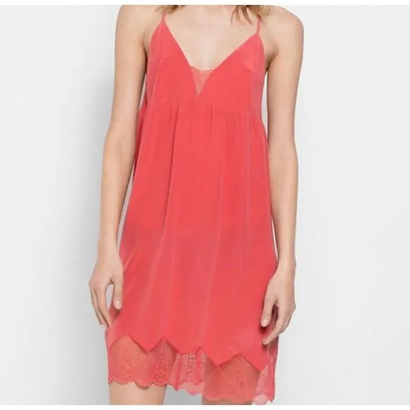 Zadig &amp; Voltaire Coralie Lace Slip Camisole 100% Silk Dress in Pink Size Medium