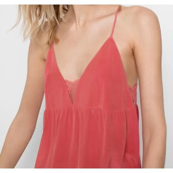 Zadig &amp; Voltaire Coralie Lace Slip Camisole 100% Silk Dress in Pink Size Medium