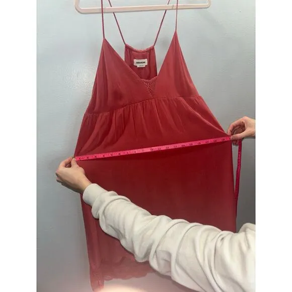 Zadig &amp; Voltaire Coralie Lace Slip Camisole 100% Silk Dress in Pink Size Medium