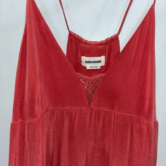 Zadig &amp; Voltaire Coralie Lace Slip Camisole 100% Silk Dress in Pink Size Medium