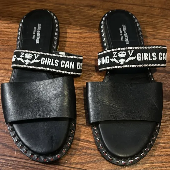 Zadig &amp; Voltaire Girls Can Do Anything  Slip-on Sandals, Black