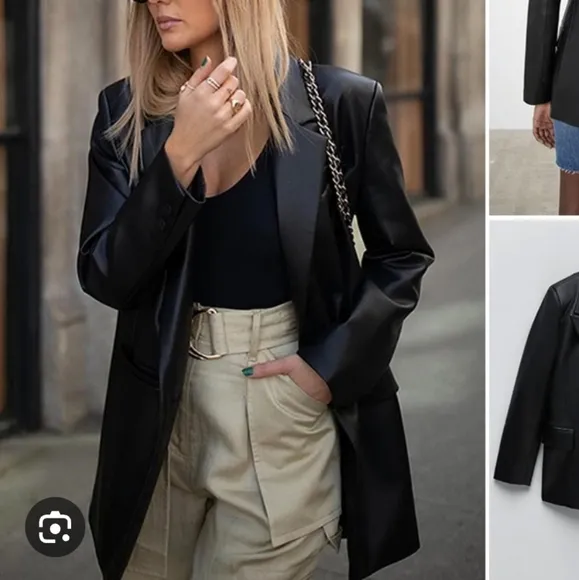 Zara Faux Leather Blazer Black Size XXL