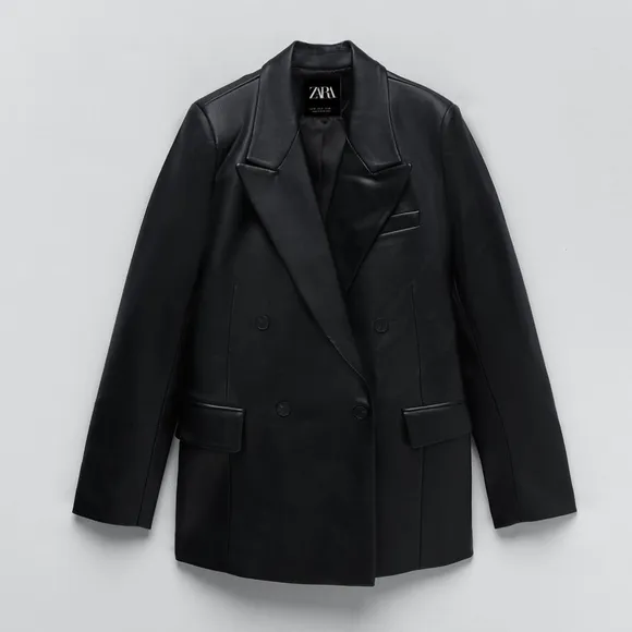 Zara Faux Leather Blazer Black Size XXL
