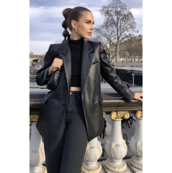Zara Faux Leather Blazer Black Size XXL