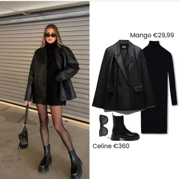 Zara Faux Leather Blazer Black Size XXL