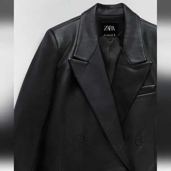 Zara Faux Leather Blazer Black Size XXL