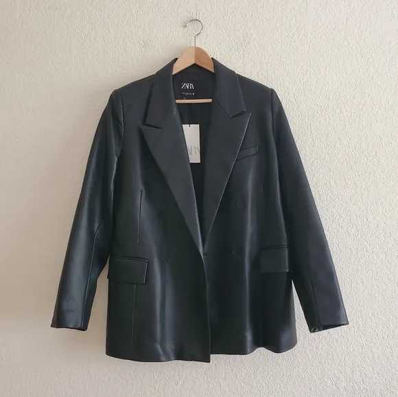 Zara Faux Leather Blazer Black Size XXL