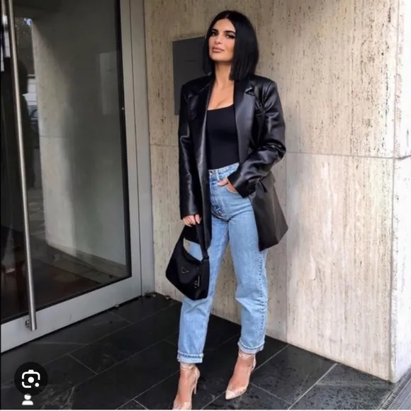 Zara Faux Leather Blazer Black Size XXL