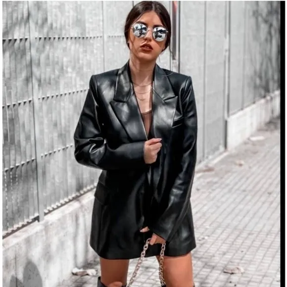 Zara Faux Leather Blazer Black Size XXL