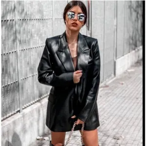 Zara Faux Leather Blazer Black Size XXL