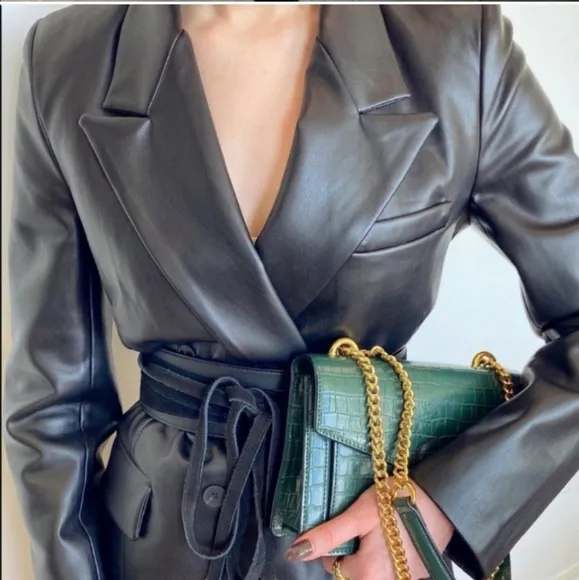 Zara Faux Leather Blazer Black Size XXL