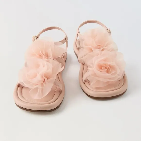 Zara kids maxi flower sandals light pink NWT