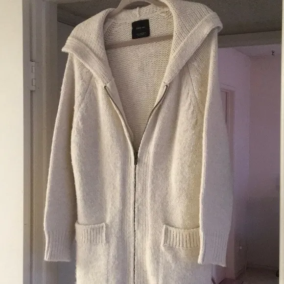 ZARA KNIT/CREAM MIDI- FULL ZIP -CARDI/ COAT- LIMITED EDITION