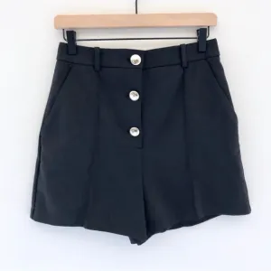 Zara NWT black trouser shorts with gold button front