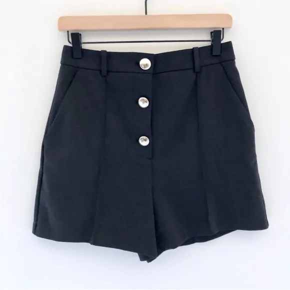 Zara NWT black trouser shorts with gold button front