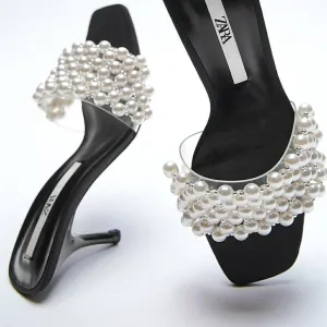 ZARA PEARL TRIM HEELED SANDALS Bloggers favorite