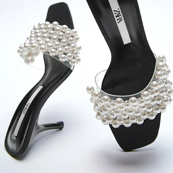 ZARA PEARL TRIM HEELED SANDALS Bloggers favorite