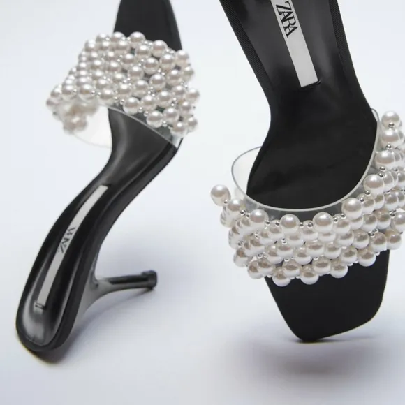ZARA PEARL TRIM HEELED SANDALS Bloggers favorite