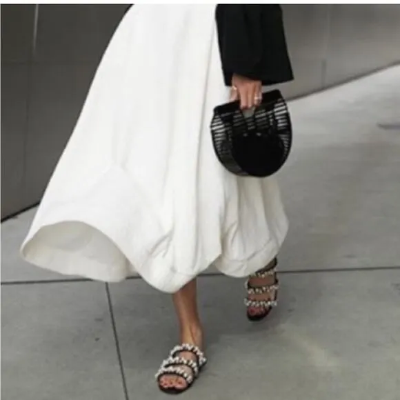 Zara Pearly Pearl Strapy Black Velvet Flat Sandals Size 5