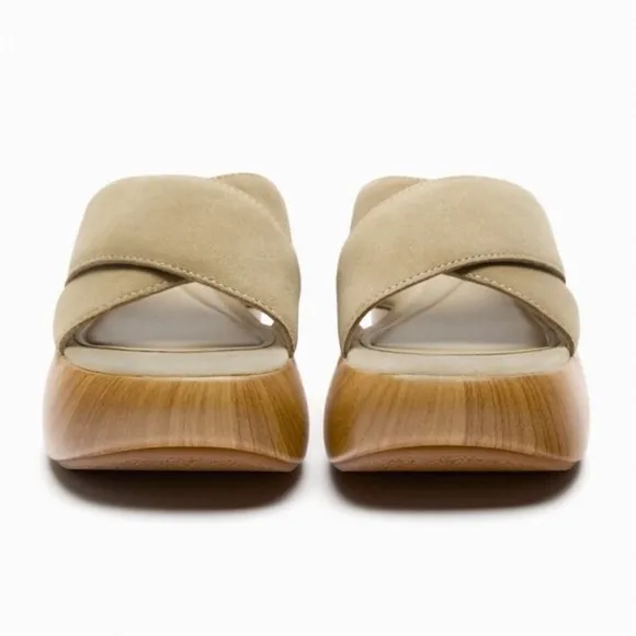 Zara Platform Tan Air Fit Cow Leather Upper Sandal Clogs Sz. 8