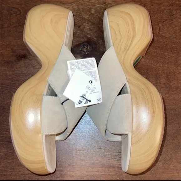 Zara Platform Tan Air Fit Cow Leather Upper Sandal Clogs Sz. 8