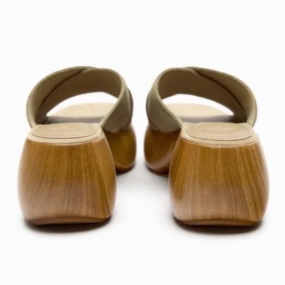 Zara Platform Tan Air Fit Cow Leather Upper Sandal Clogs Sz. 8