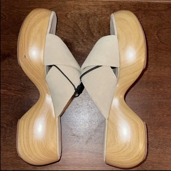 Zara Platform Tan Air Fit Cow Leather Upper Sandal Clogs Sz. 8