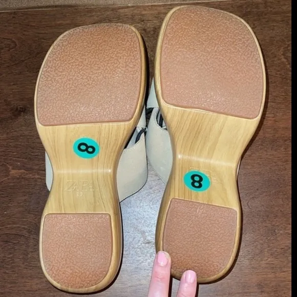 Zara Platform Tan Air Fit Cow Leather Upper Sandal Clogs Sz. 8