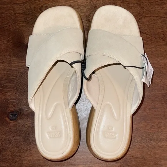Zara Platform Tan Air Fit Cow Leather Upper Sandal Clogs Sz. 8