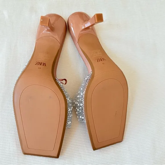 Zara Womens Sandals Heels Slip On Sparkly Party Prom Wedding Shoes Size 9
