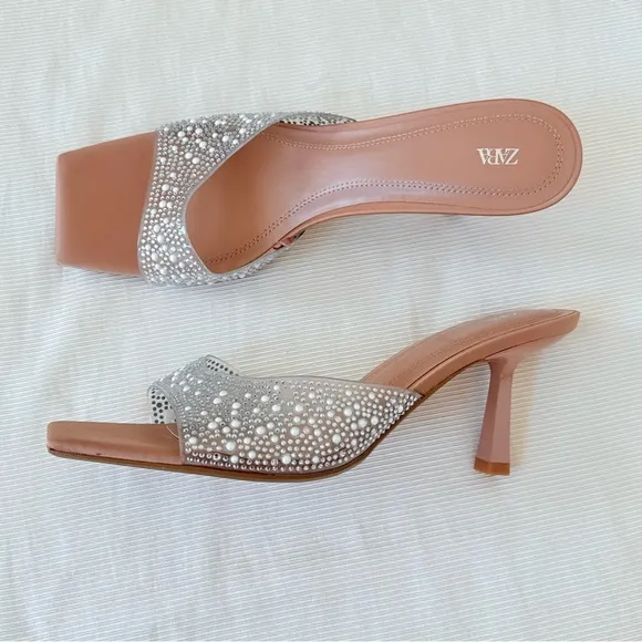 Zara Womens Sandals Heels Slip On Sparkly Party Prom Wedding Shoes Size 9