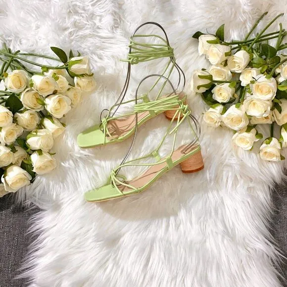 ZARA GREEN HEELED STRAPPY SANDALS