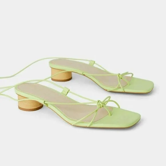 ZARA GREEN HEELED STRAPPY SANDALS