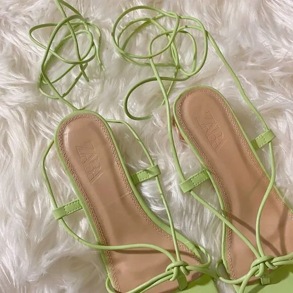 ZARA GREEN HEELED STRAPPY SANDALS