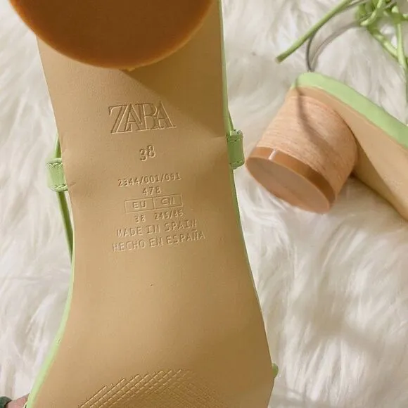 ZARA GREEN HEELED STRAPPY SANDALS