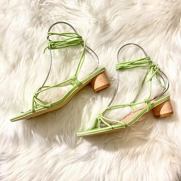 ZARA GREEN HEELED STRAPPY SANDALS